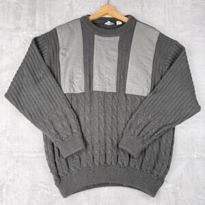 Vintage Angelo Wool Blend Cable Knit Leather Panel Sweater 52 Made In Italy 90s